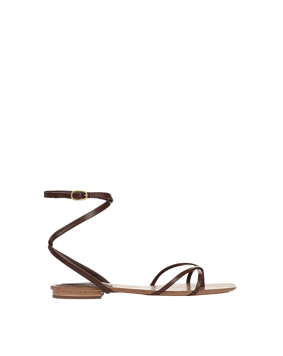 Allegra Leather Ankle-Wrap Sandal in Brown
