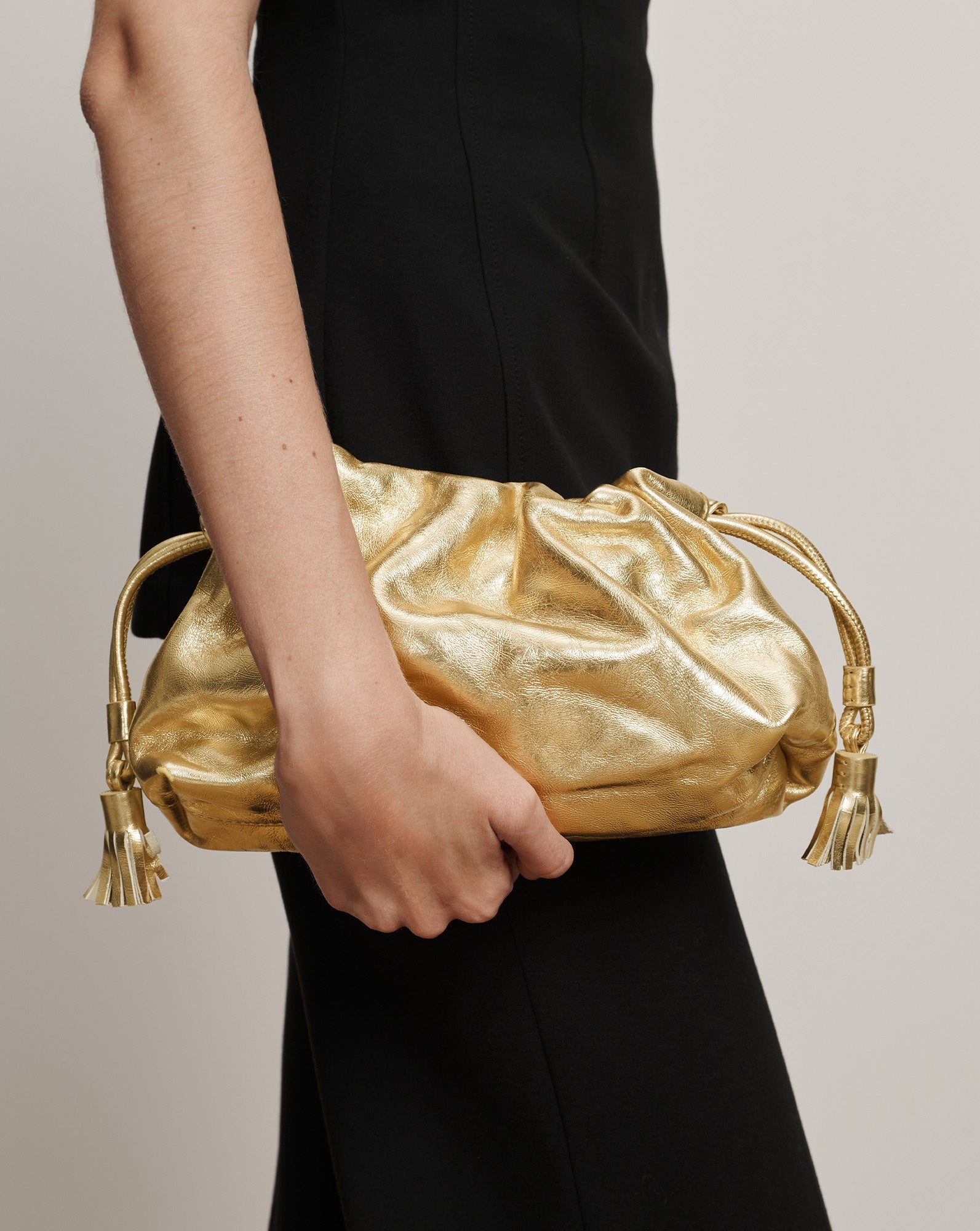 Small Metallic Veronica Beard Stash Bag in Antique Gold