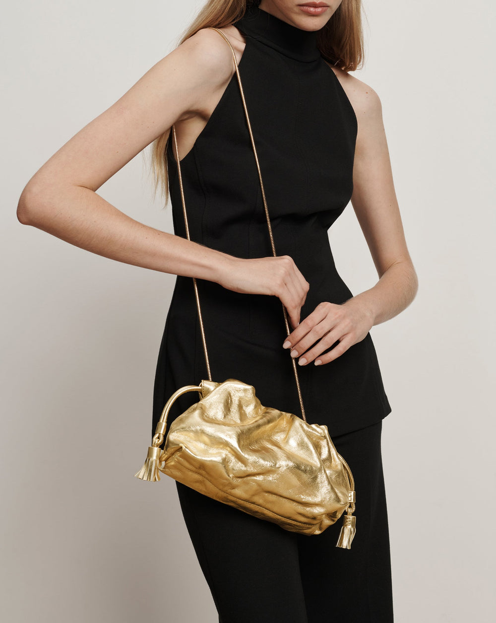 Small Metallic Veronica Beard Stash Bag in Antique Gold