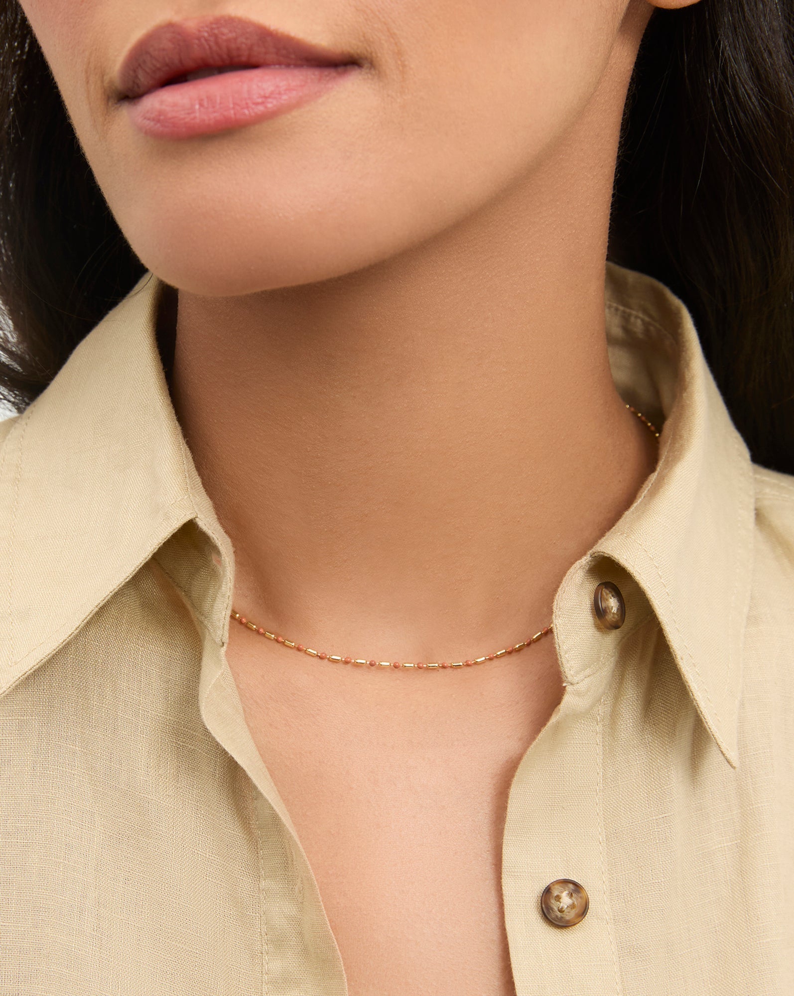 Enamel Bead Chain Necklace in Mauve