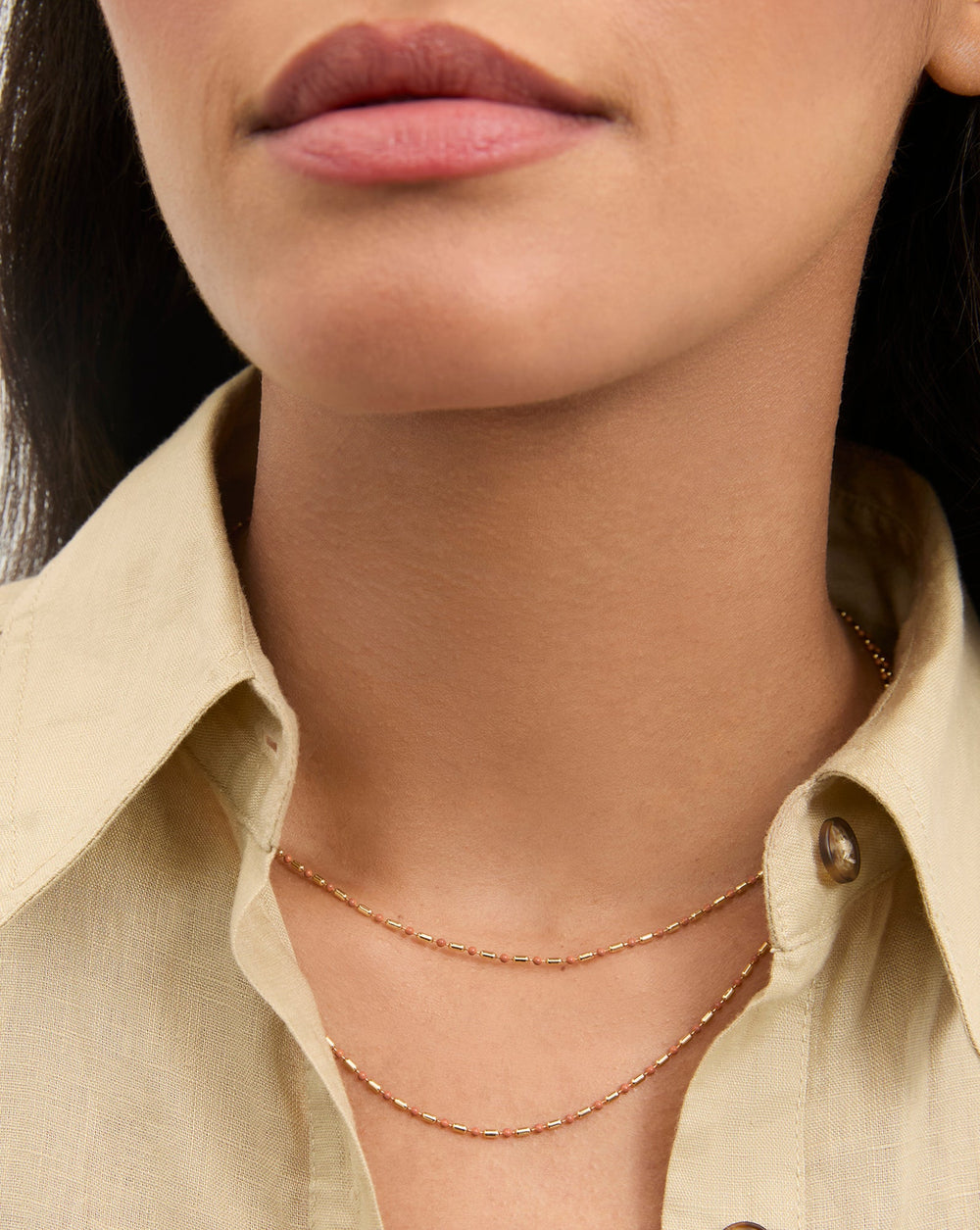 Enamel Bead Chain Necklace in Mauve