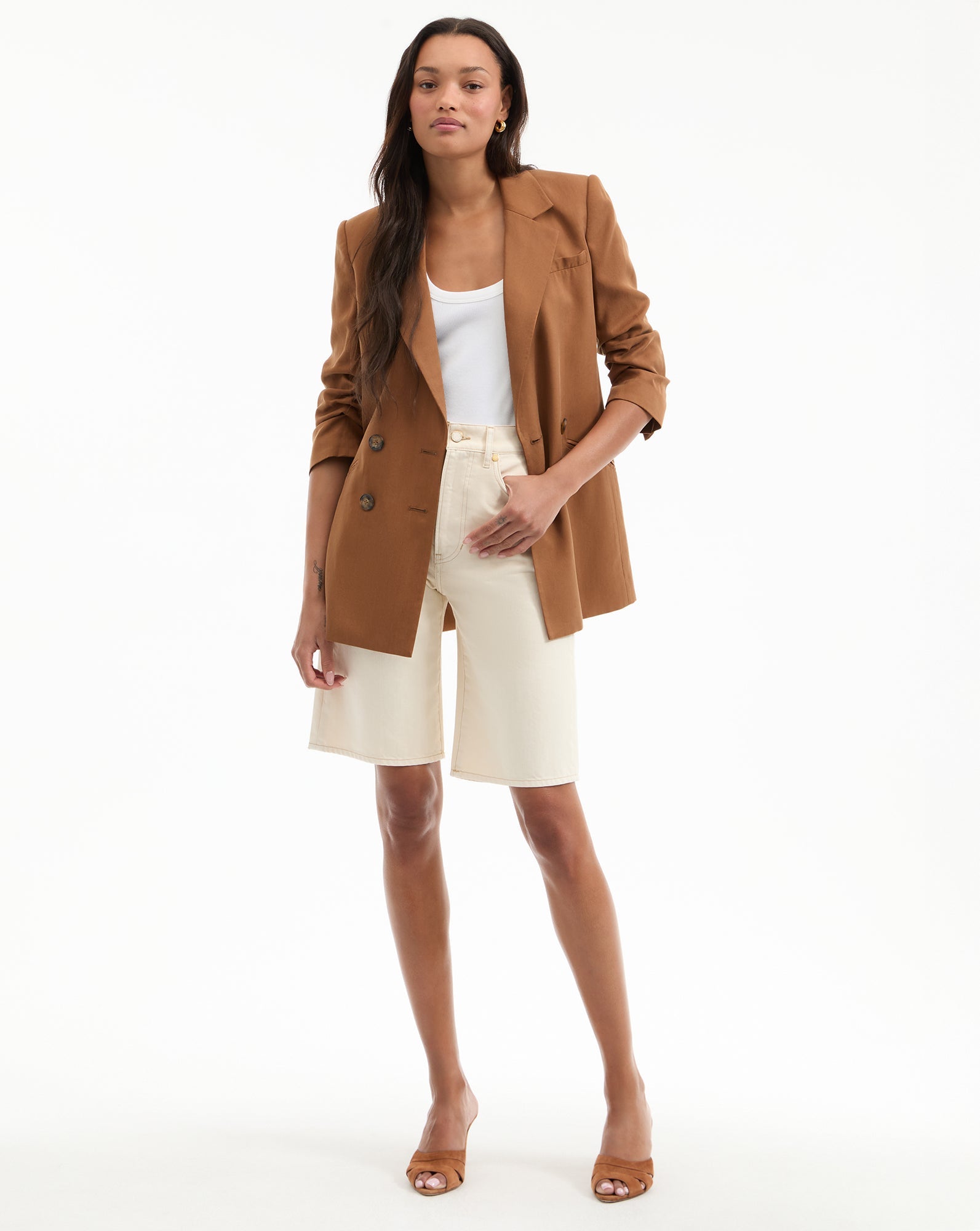 Cassiel Suede Slide Sandal in Light Brown Hazelwood