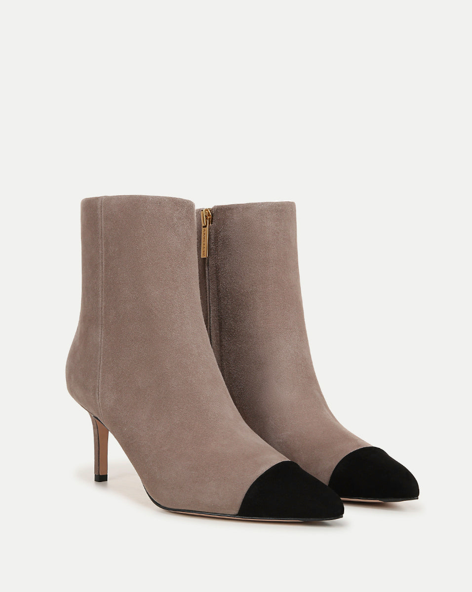 Lisa Cap-Toe Heeled Boots in Taupe & Black