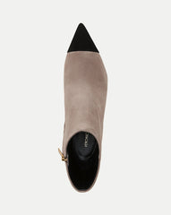 Lisa Cap-Toe Heeled Boots in Taupe & Black
