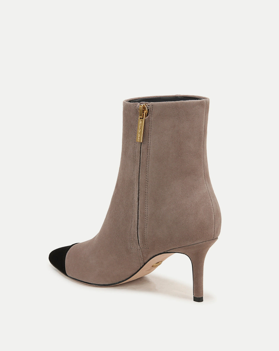 Lisa Cap-Toe Heeled Boots in Taupe & Black