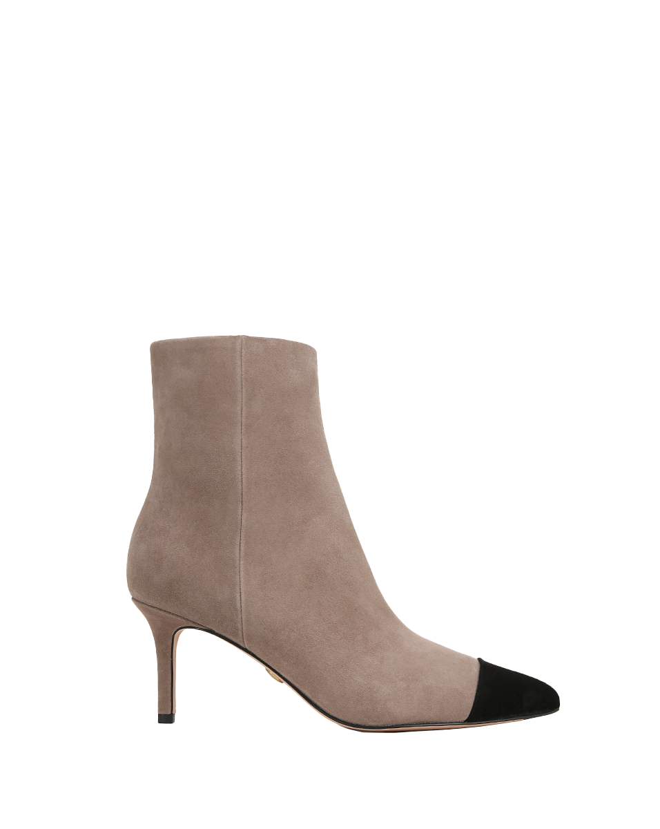 Lisa Cap-Toe Heeled Boots in Taupe & Black