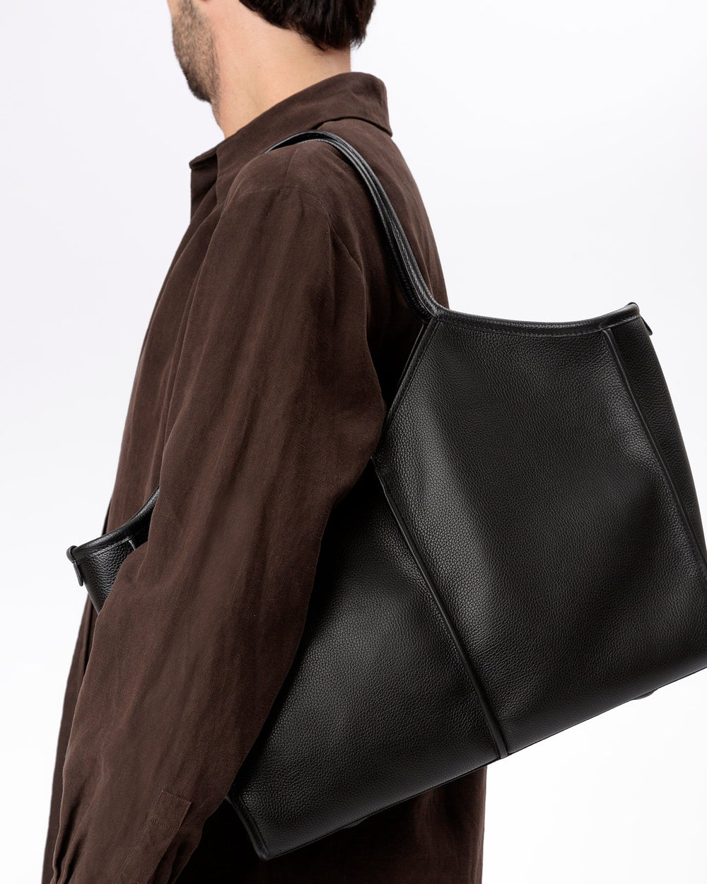 CALELLA SQUARED MEDIUM GRAINY - Leather-trimmed Tote Bag