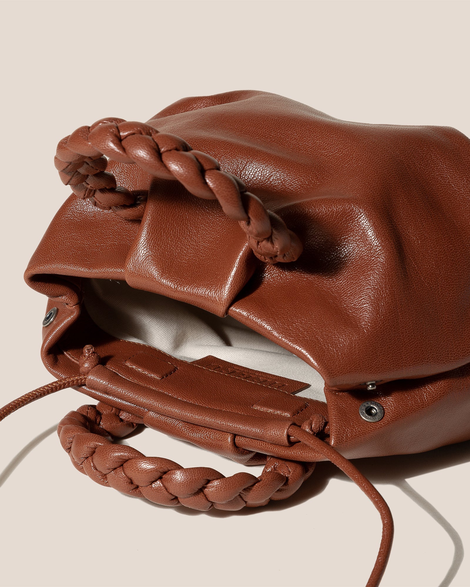 BOMBON M SUPPLE SHINY - Medium Plaited-handle Leather Handbag
