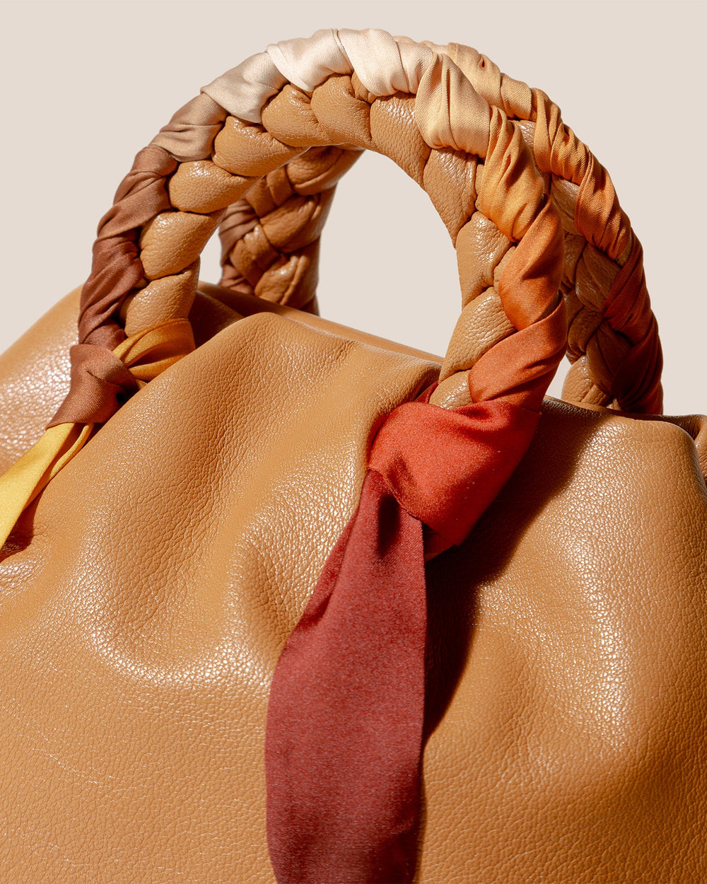 BOMBON FOULARD - Plaited-handle Leather Handbag