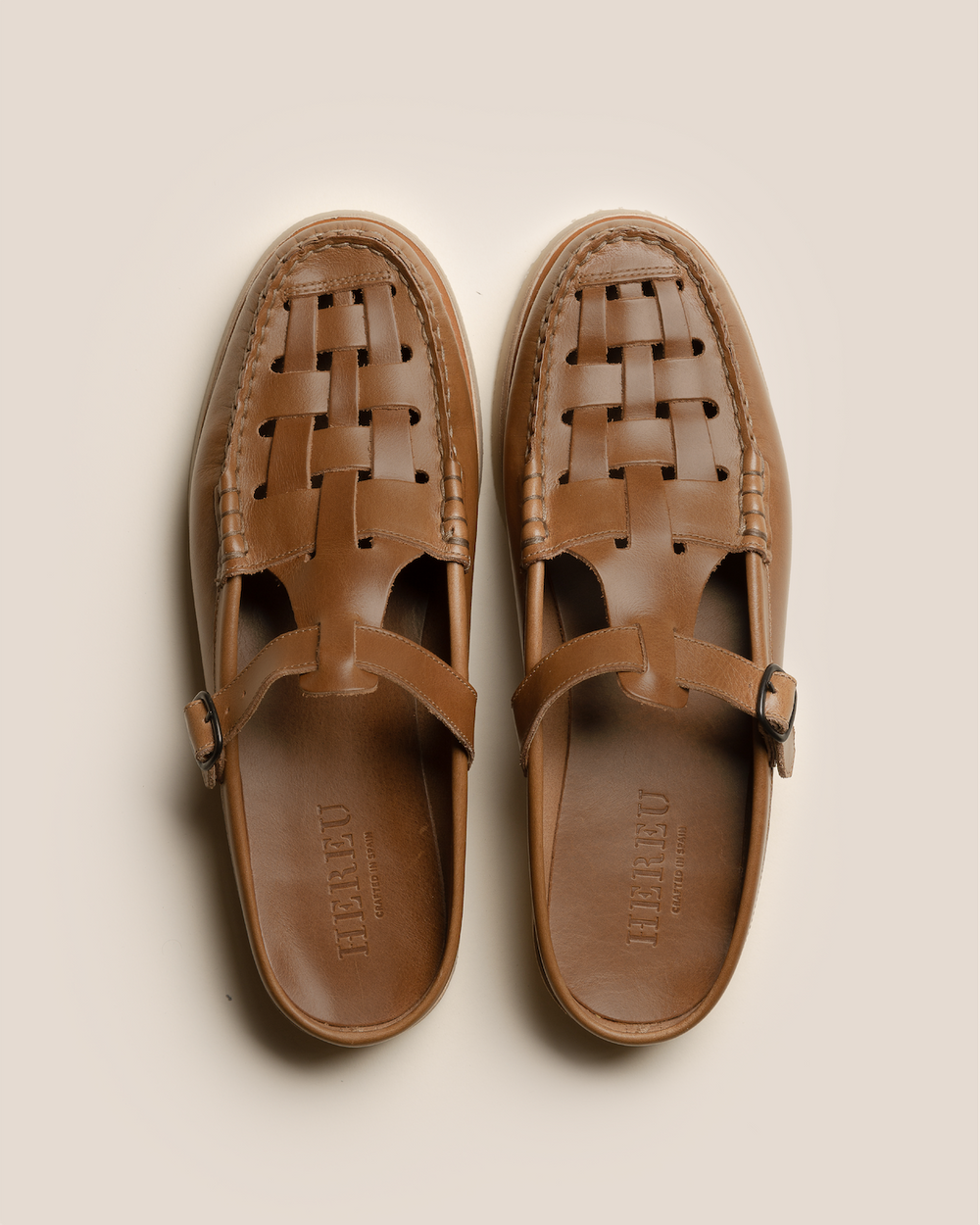 FERRIOL MULE RUBBER VEG TAN - Woven T-bar Mule Loafer