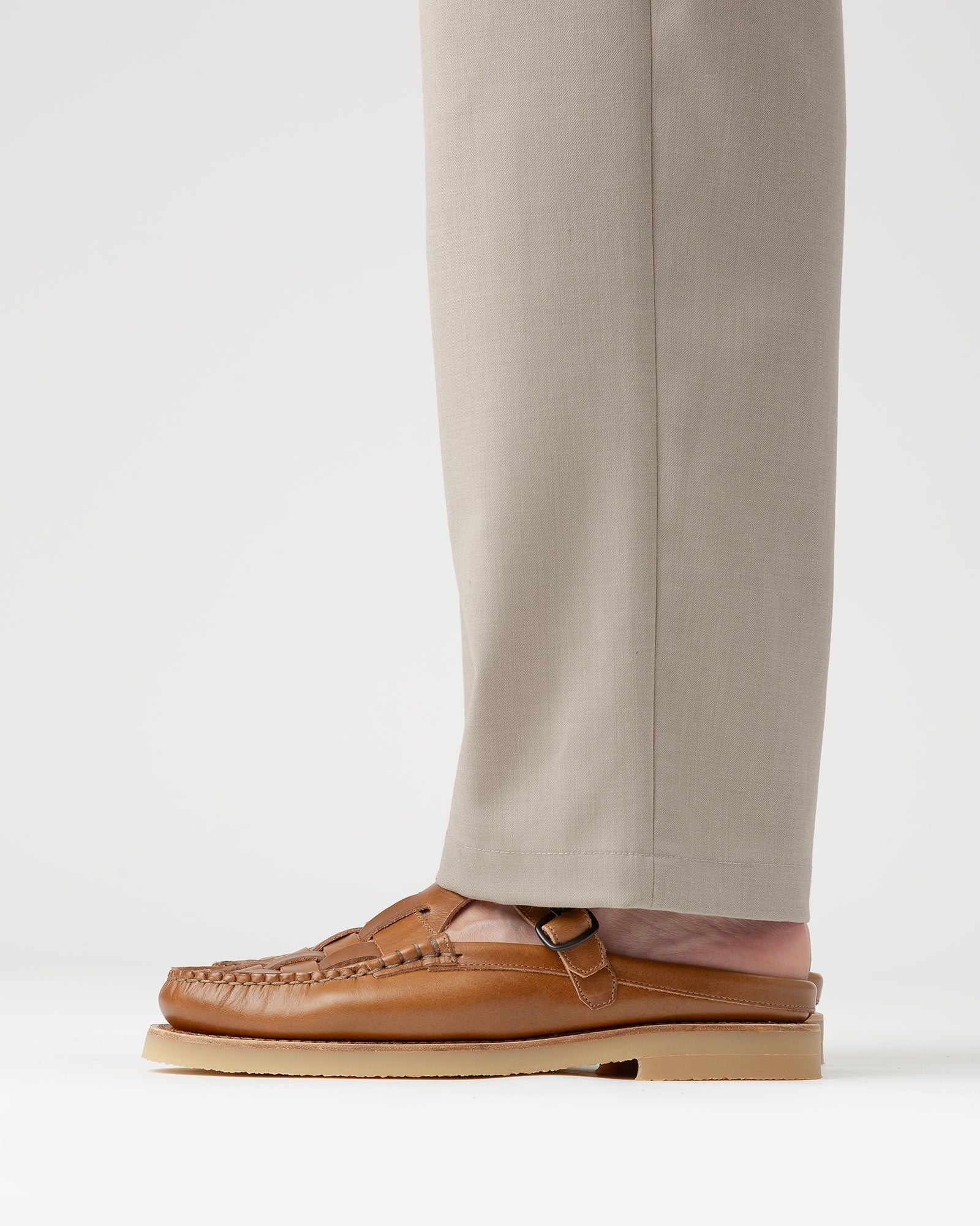 FERRIOL MULE RUBBER VEG TAN - Woven T-bar Mule Loafer