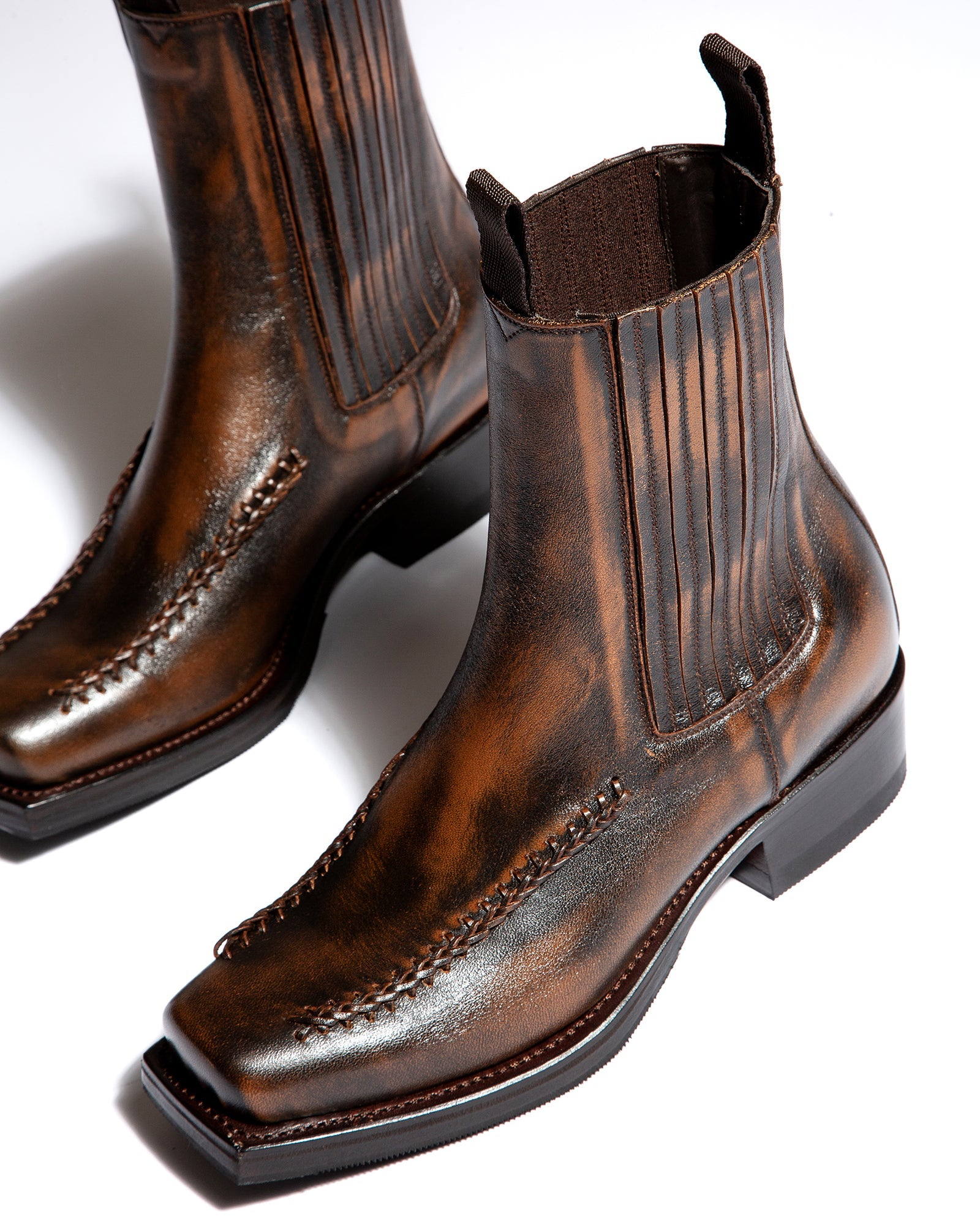AGULLA - Square-Toe Braided Detail Chelsea Boot