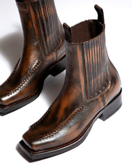 AGULLA - Square-Toe Braided Detail Chelsea Boot